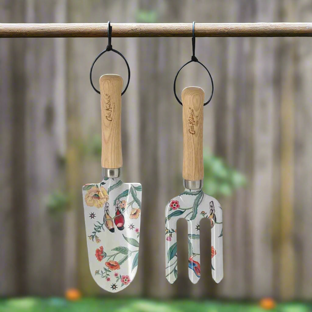 Summer Birds Garden Tool Gift Set - Iron Trowel & Fork with Ash Wood Handles