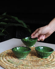 Moroccan Vintage Tamegroute Set of 3 Trinket Bowl | Green Glazed Bowl