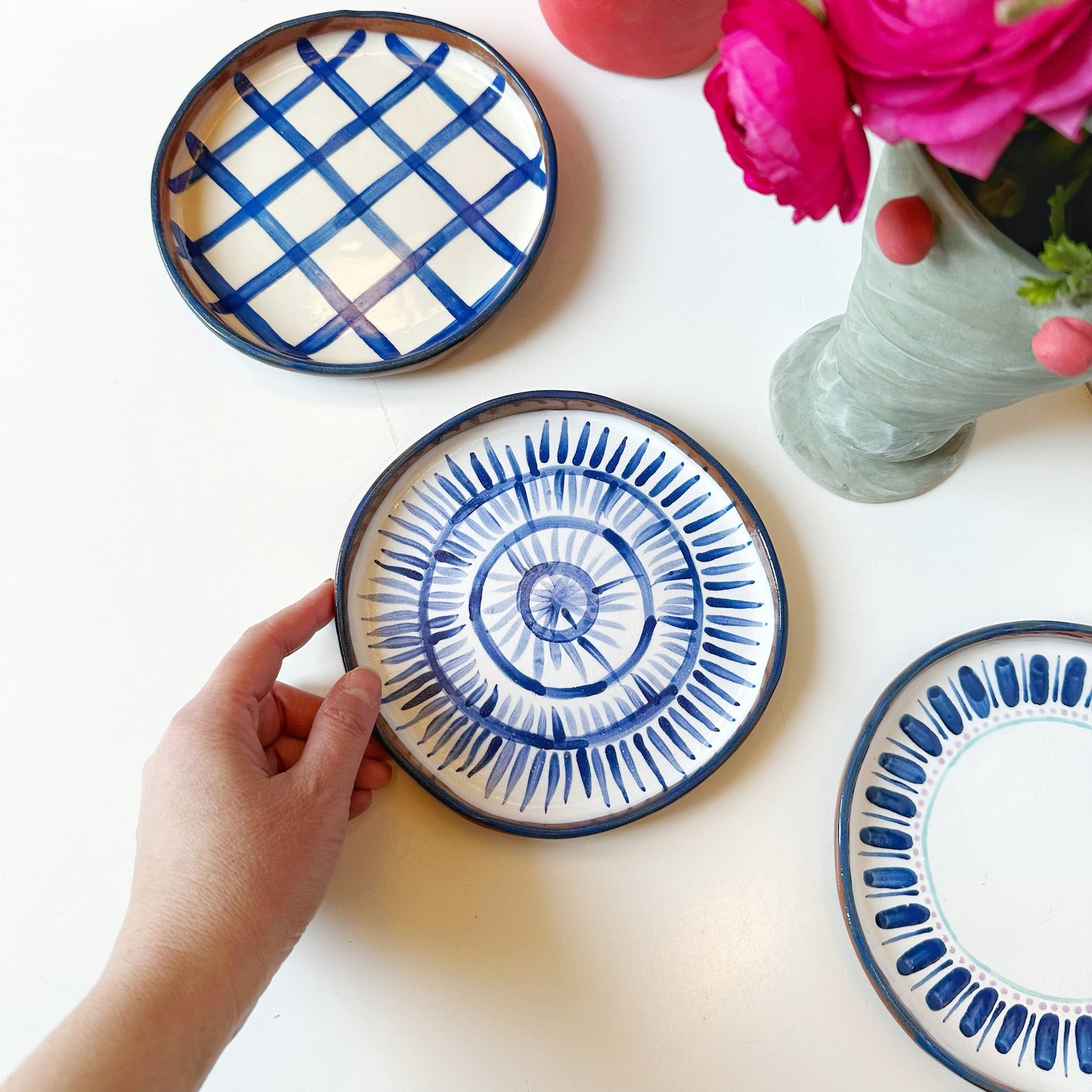 Starry Night Sky Plate - Handcrafted Wonder in Brown, White, and Blue