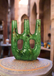 Green Picasso Sculpture | Triple Candlestick Holder
