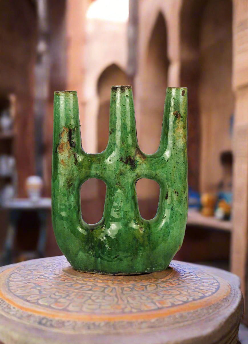 Green Picasso Sculpture | Triple Candlestick Holder