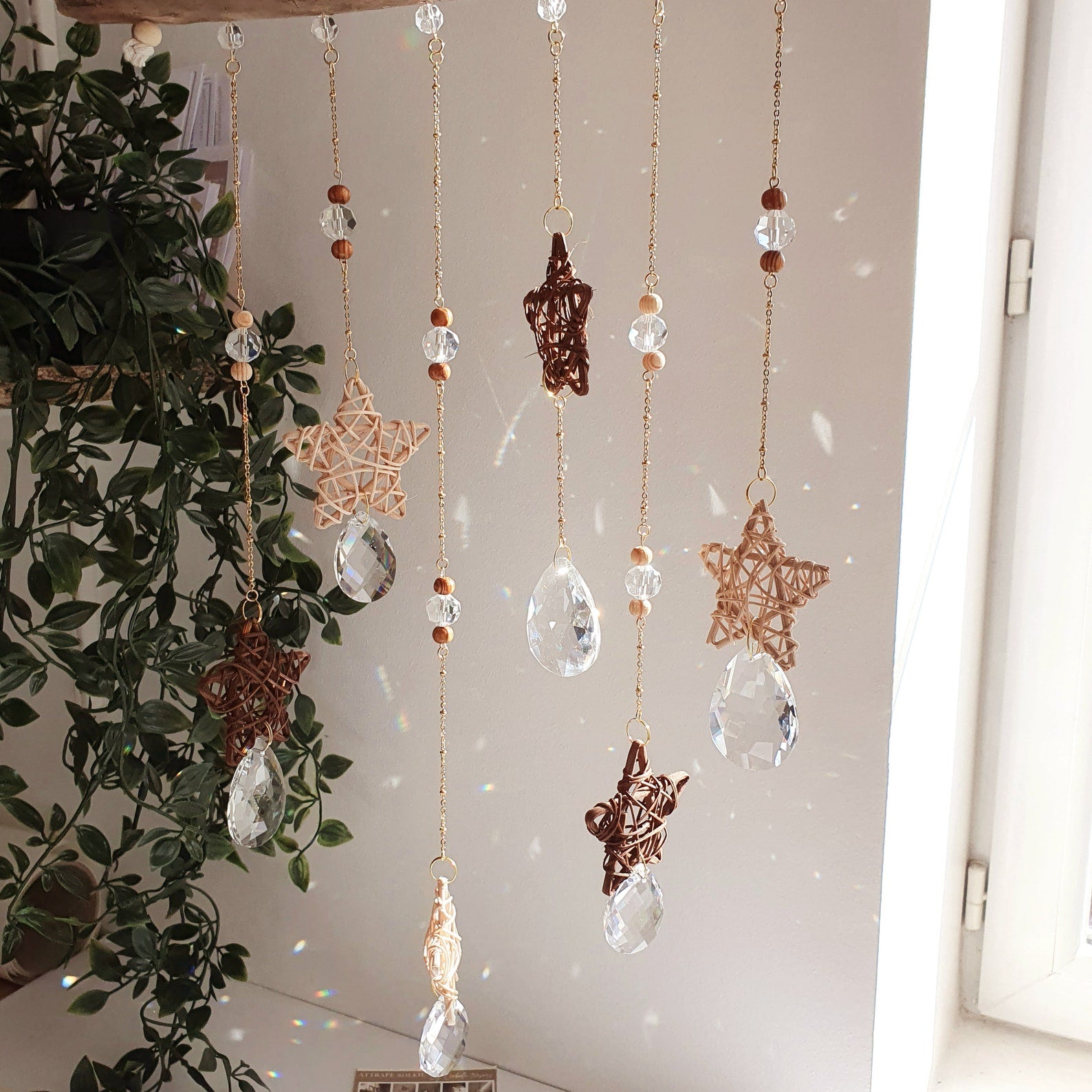 Large Boho Driftwood Mobile – Suncatcher with Crystal and Beads