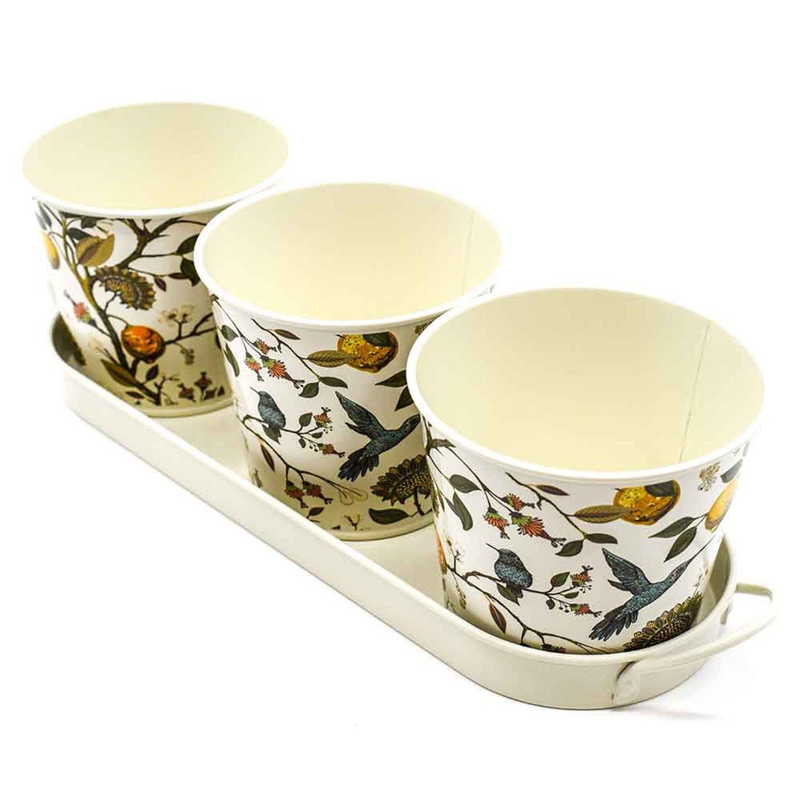 Gardening Company Set of 3 Floral Design Metal Planters with Tray