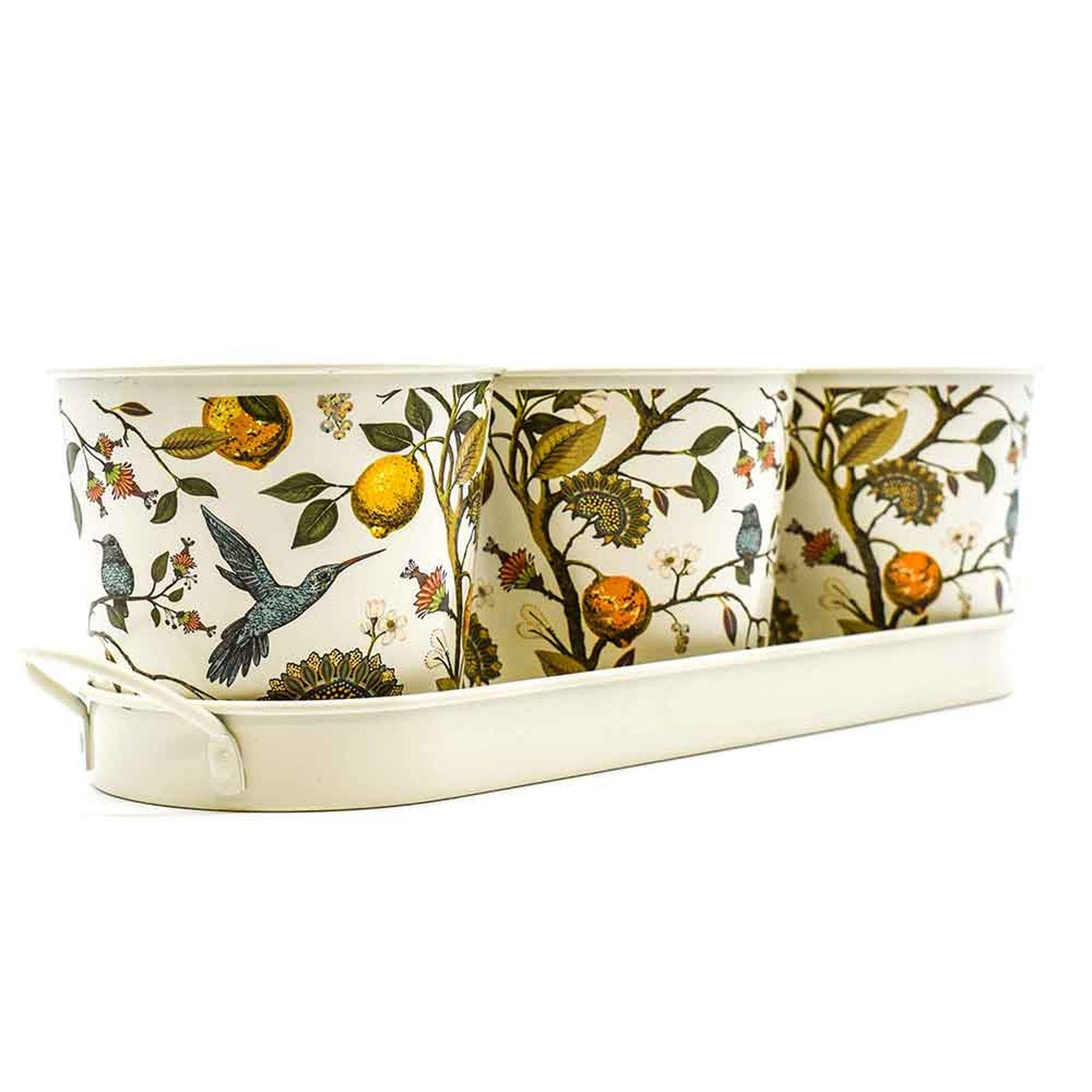 Gardening Company Set of 3 Floral Design Metal Planters with Tray