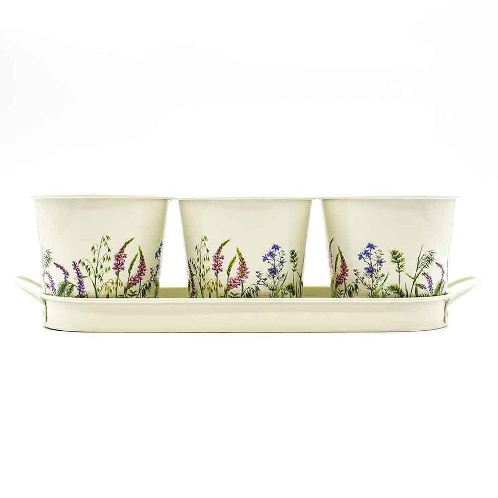 Gardening Company Set of 3 Floral Design Metal Planters with Tray