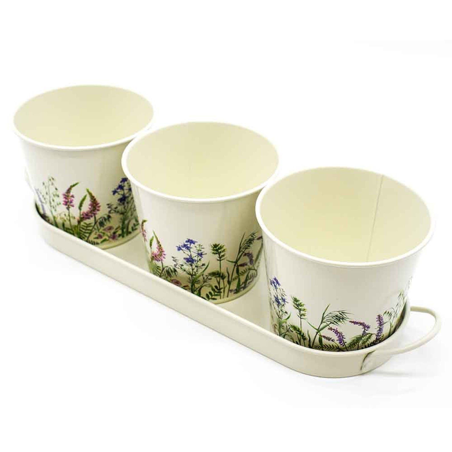 Gardening Company Set of 3 Floral Design Metal Planters with Tray
