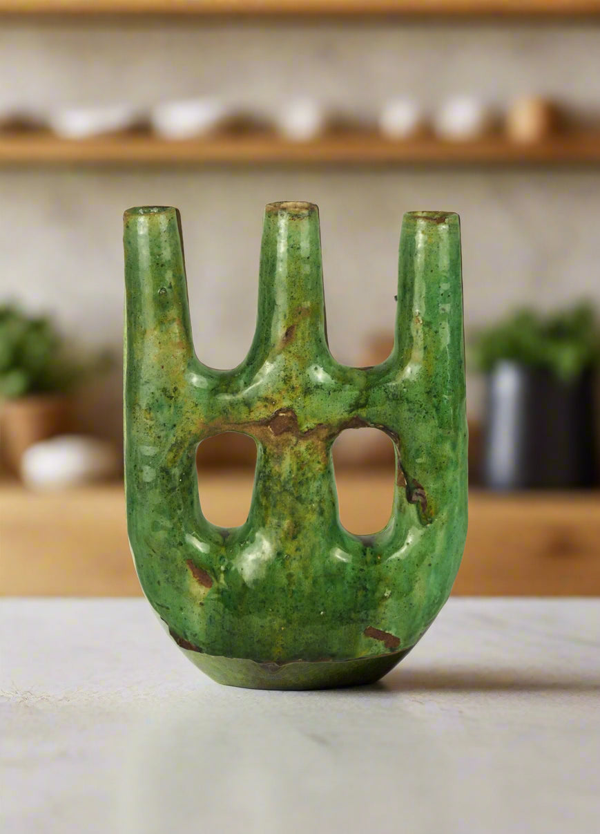 Green Picasso Sculpture | Triple Candlestick Holder