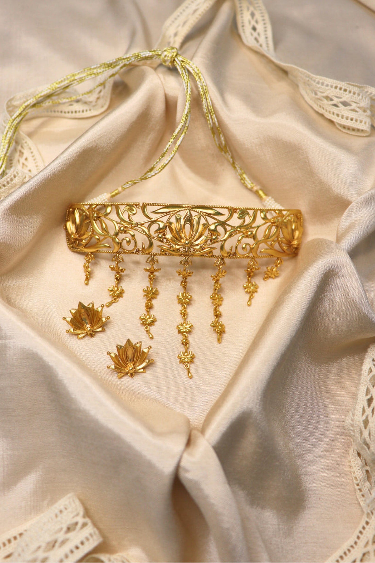 Gold Filigree Choker Necklace- Statement Floral Choker Necklace