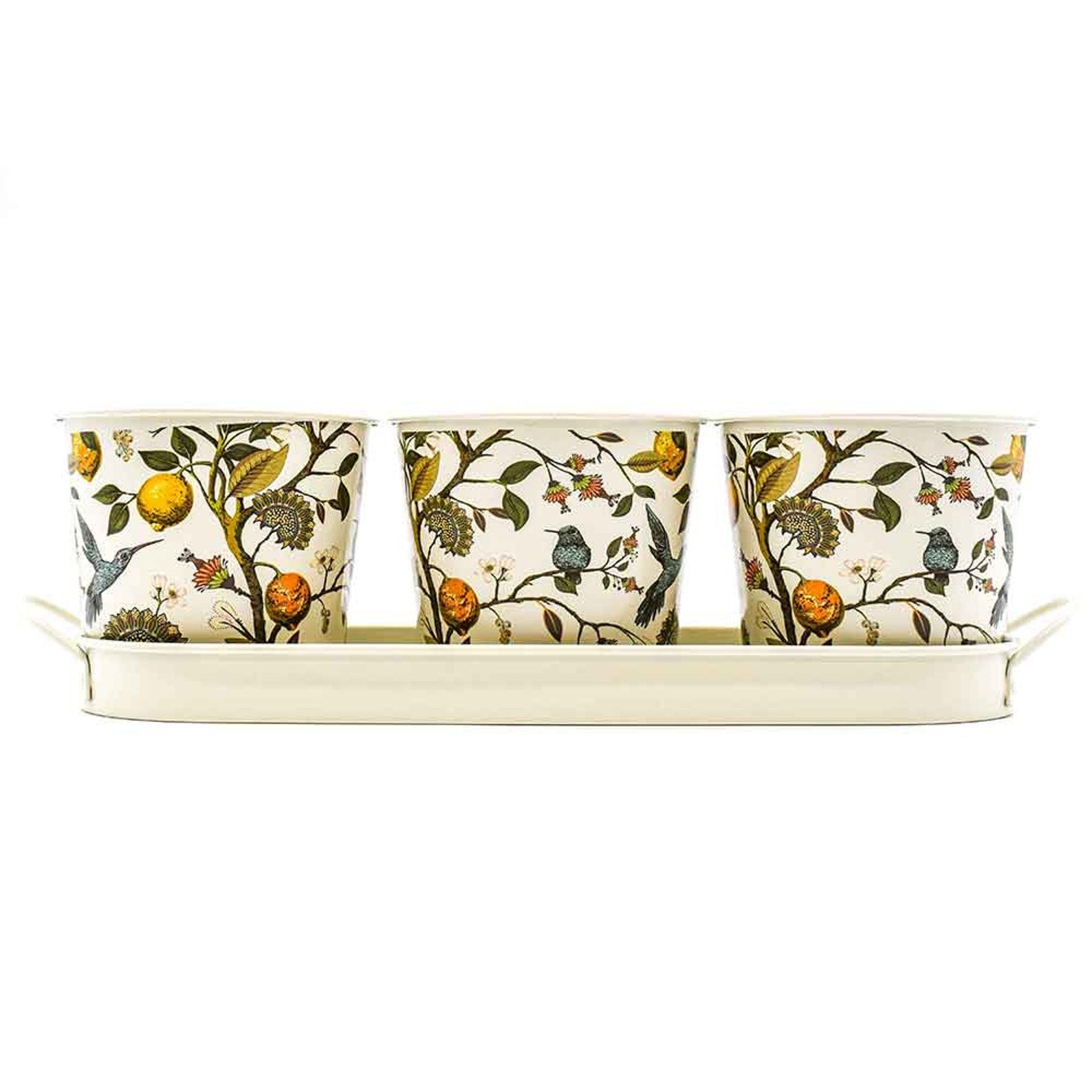 Gardening Company Set of 3 Floral Design Metal Planters with Tray
