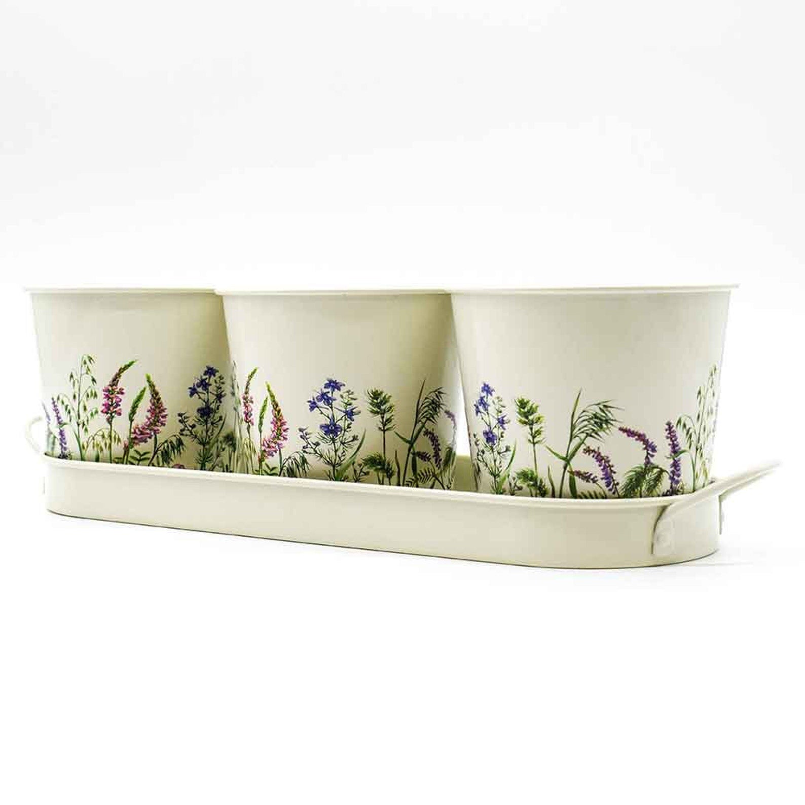 Gardening Company Set of 3 Floral Design Metal Planters with Tray