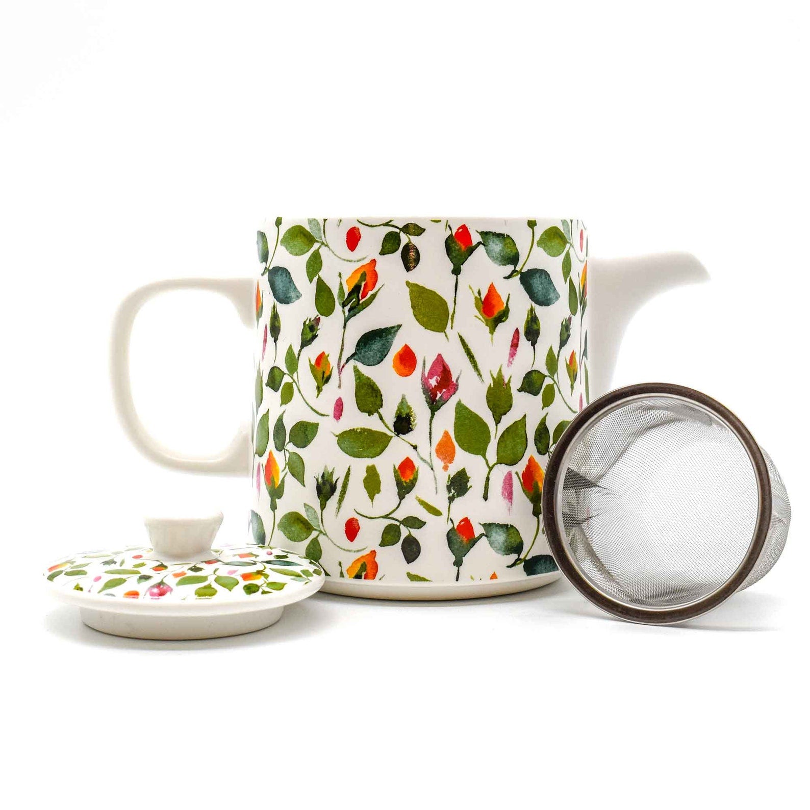 1L Rosebud Ceramic British Teapot with Removable Stainless Steel Infuser