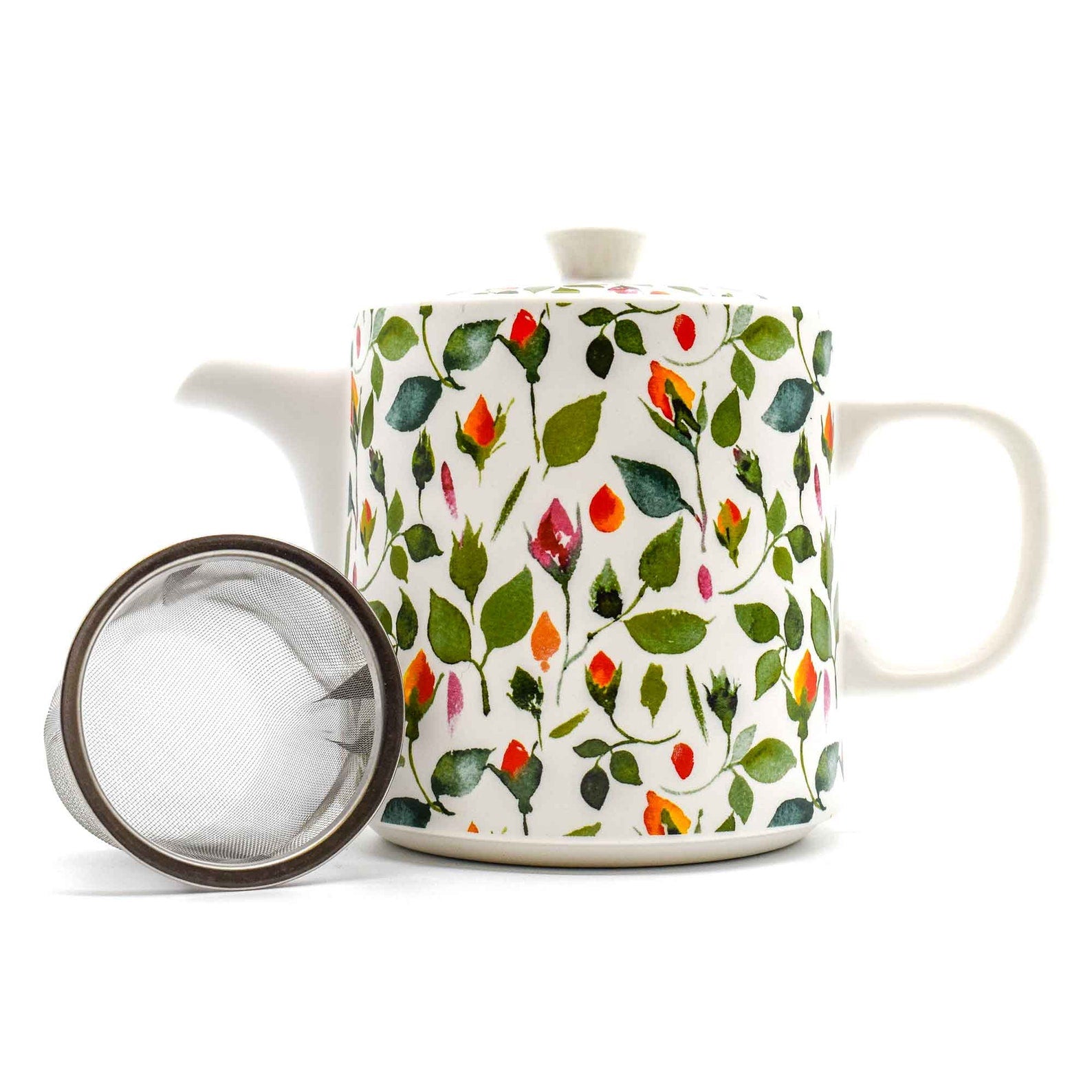 1L Rosebud Ceramic British Teapot with Removable Stainless Steel Infuser