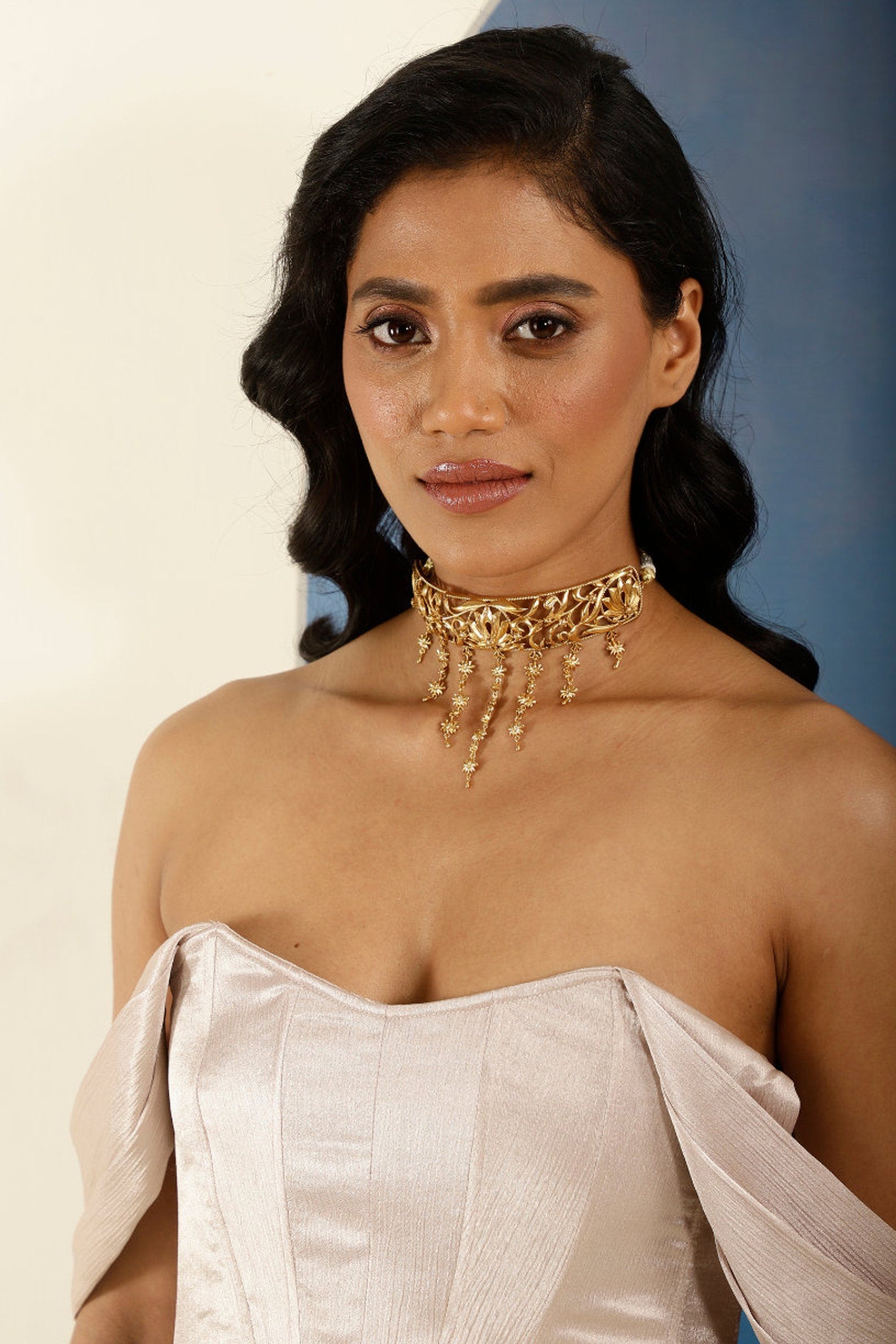 Gold Filigree Choker Necklace- Statement Floral Choker Necklace