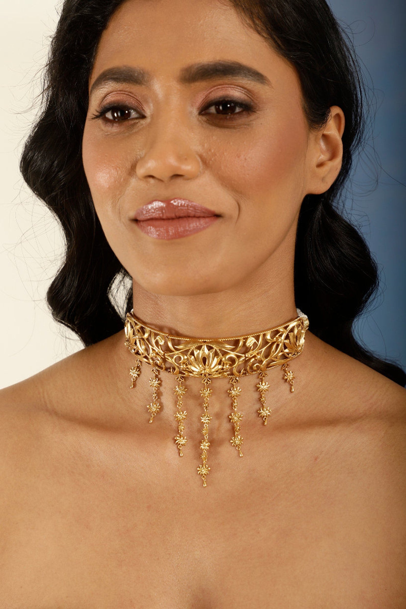 Gold Filigree Choker Necklace- Statement Floral Choker Necklace