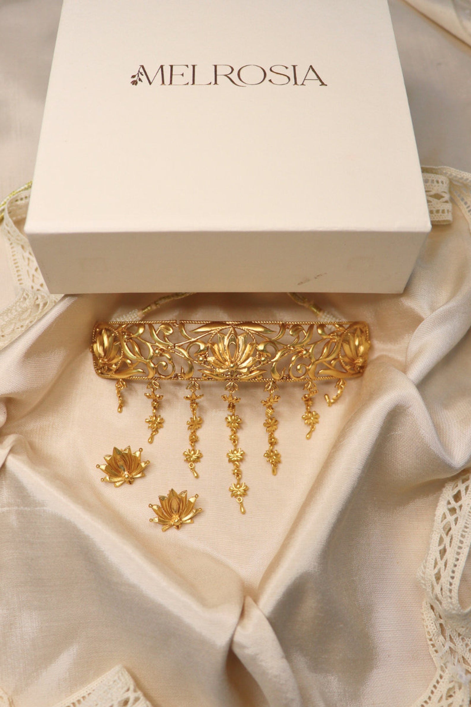 Gold Filigree Choker Necklace- Statement Floral Choker Necklace