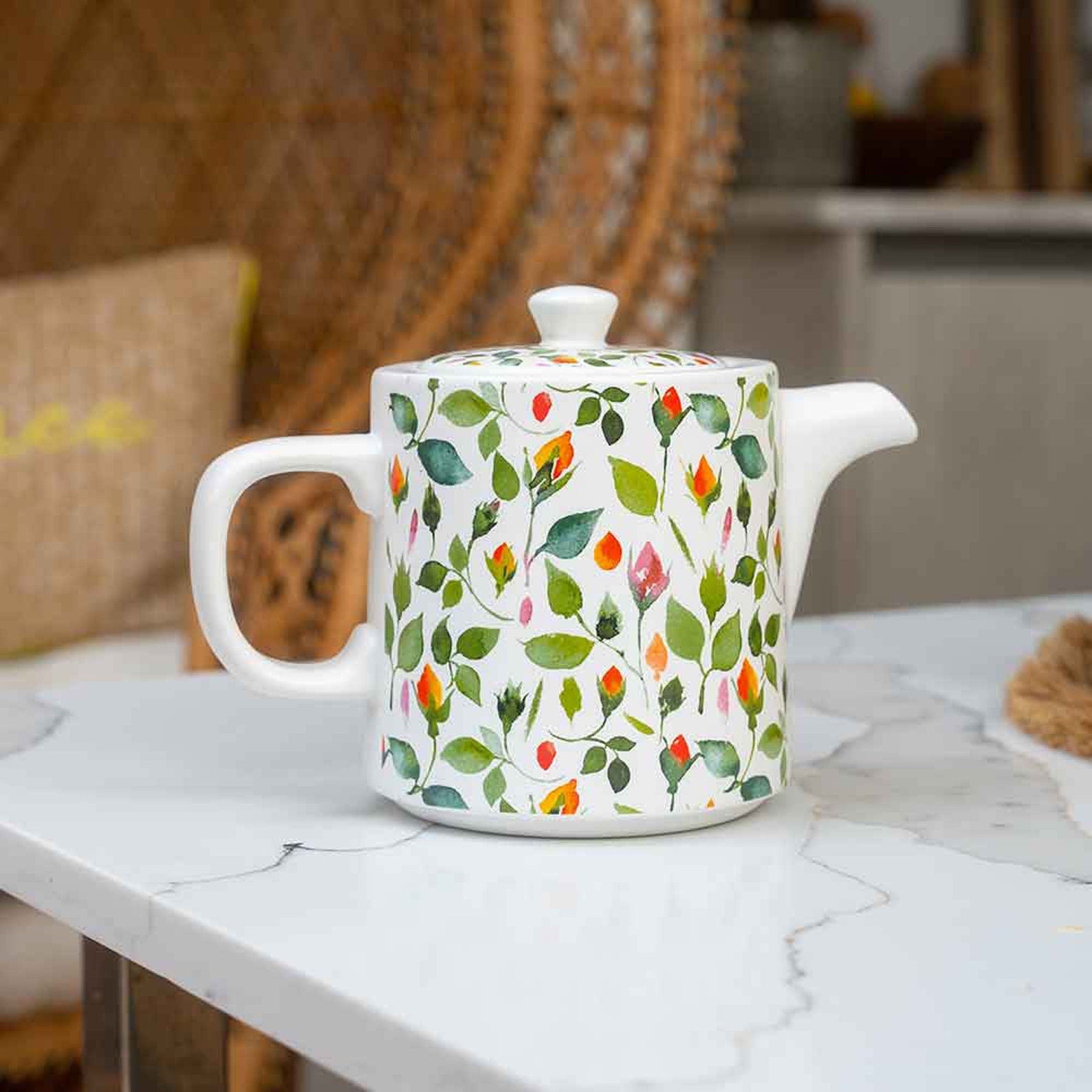 1L Rosebud Ceramic British Teapot with Removable Stainless Steel Infuser