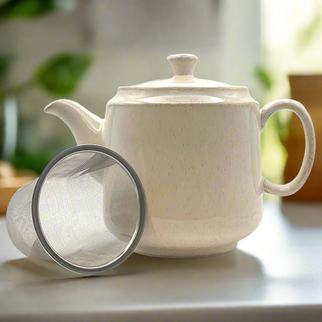 1 Litre Fredriksberg Cream Ceramic Designer Teapot with Stainless Steel Infuser