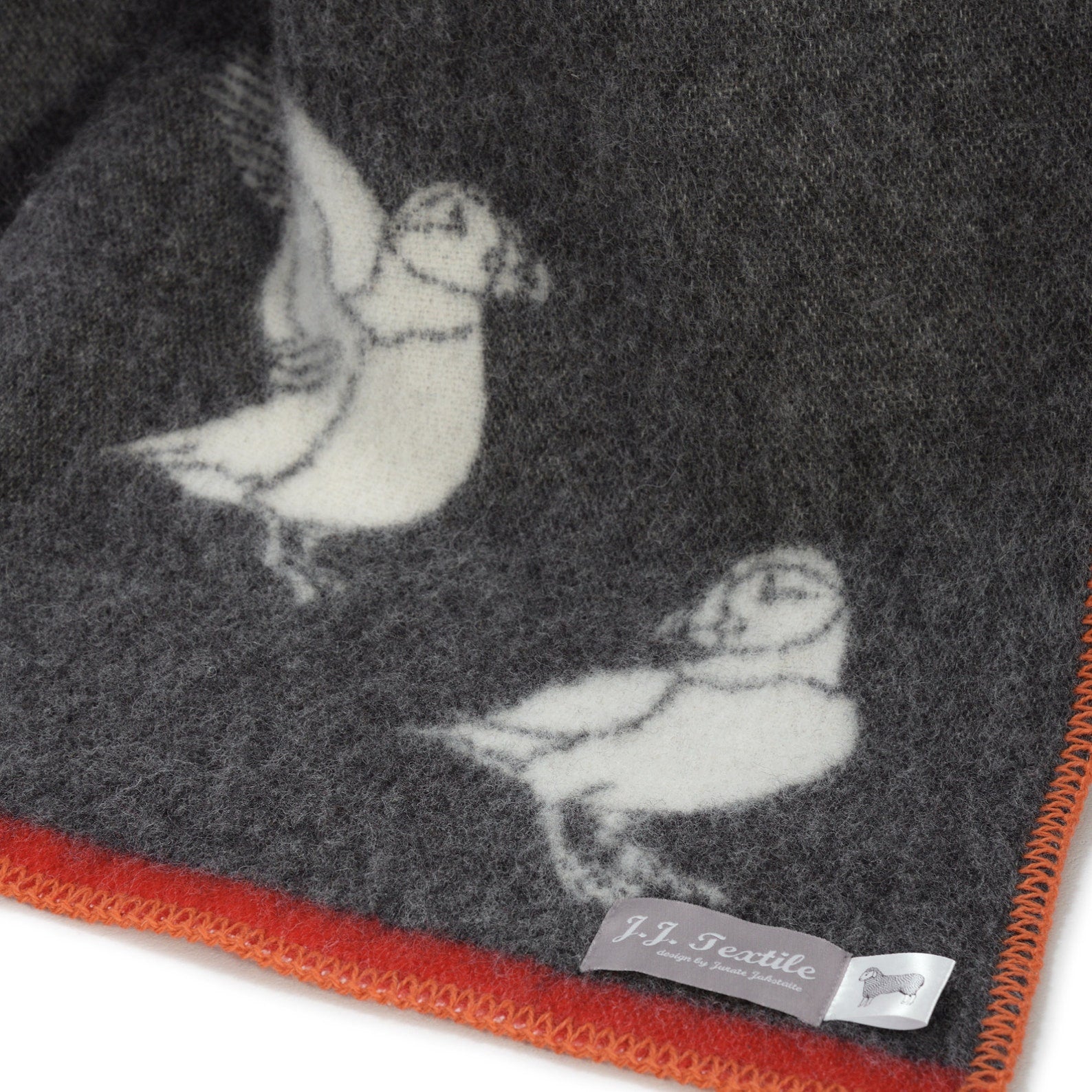 Puffin Wool Blanket | Soft Black and Off White Throw |