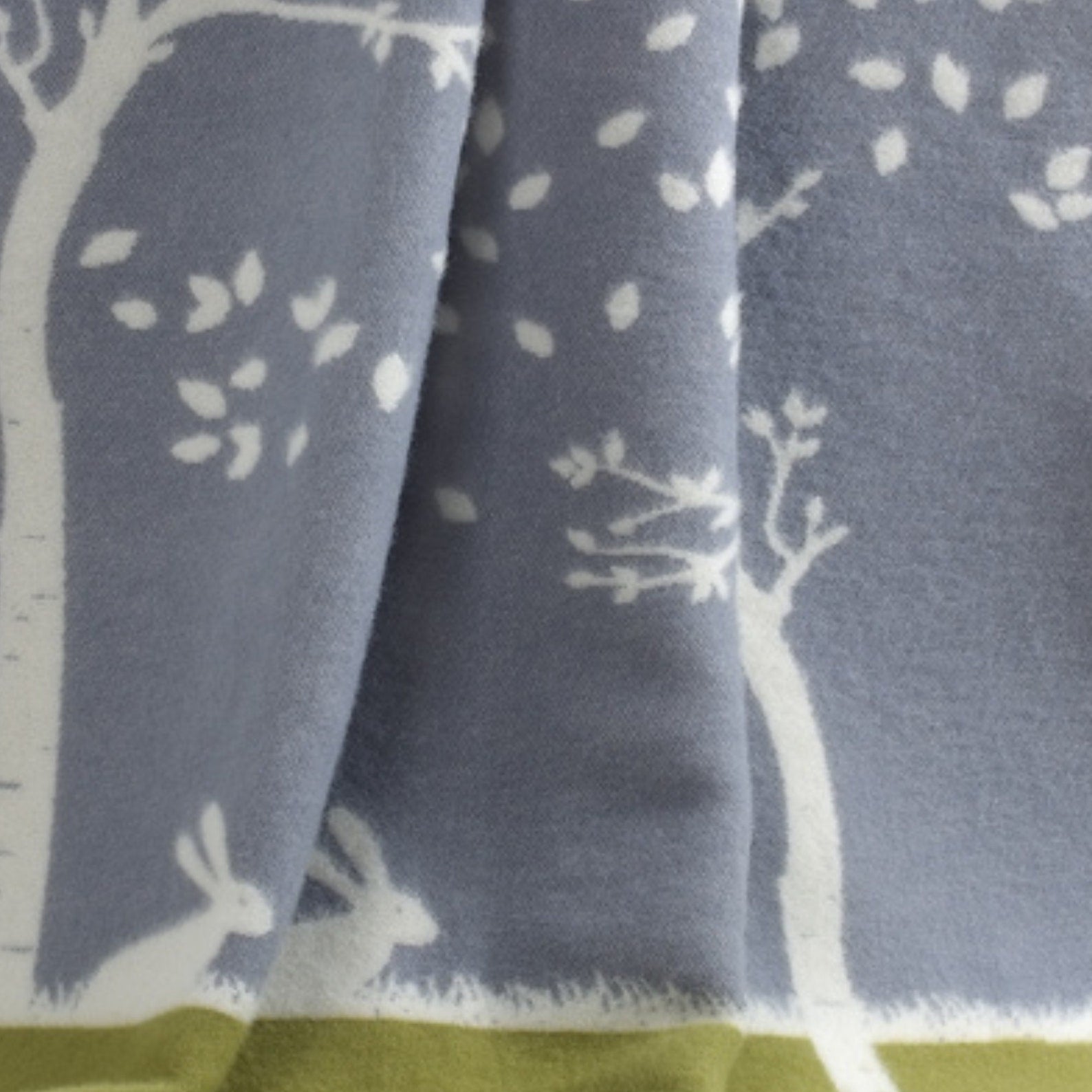 Glow Wool Blanket | Hare and Leaves Pattern | Grey and Green Throw |