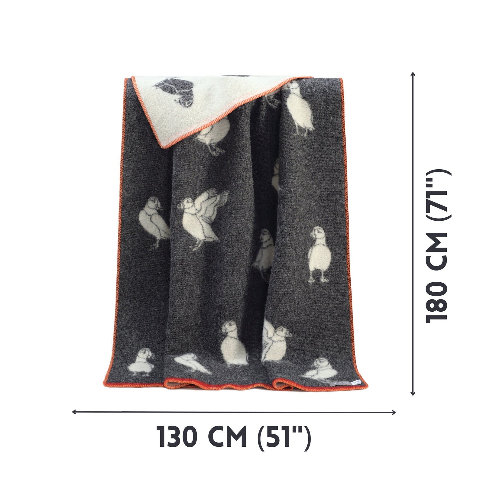 Puffin Wool Blanket | Soft Black and Off White Throw |