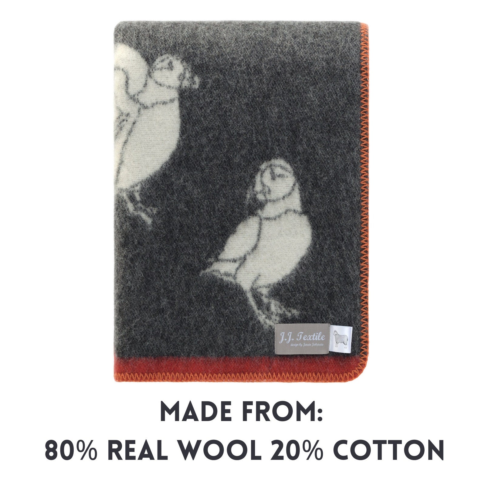 Puffin Wool Blanket | Soft Black and Off White Throw |