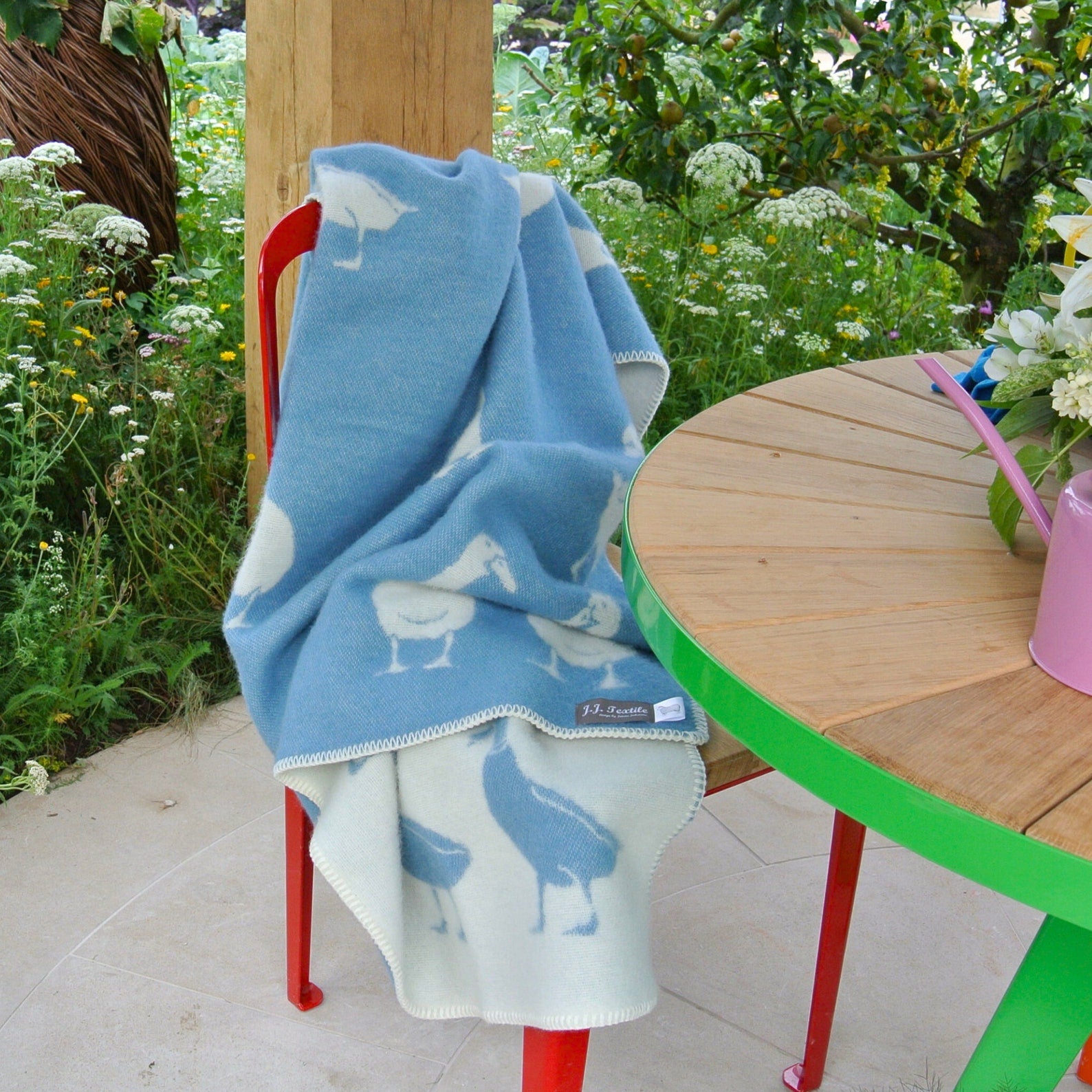 Blue Duck Wool Blanket | Blue and Off White Throw for Chair, Bed & Sofa | Fully Reversible