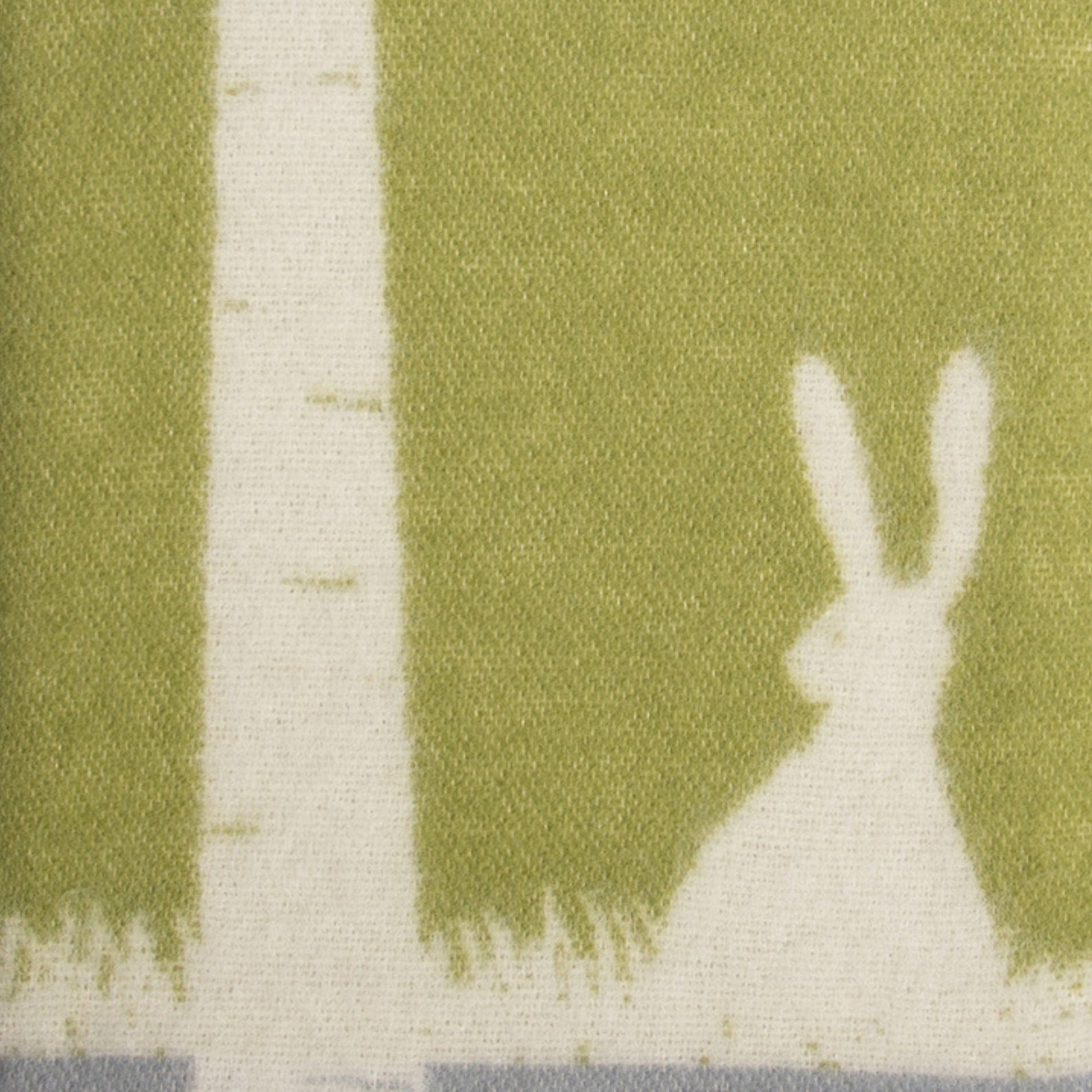 Glow Wool Blanket | Hare and Leaves Pattern | Grey and Green Throw |