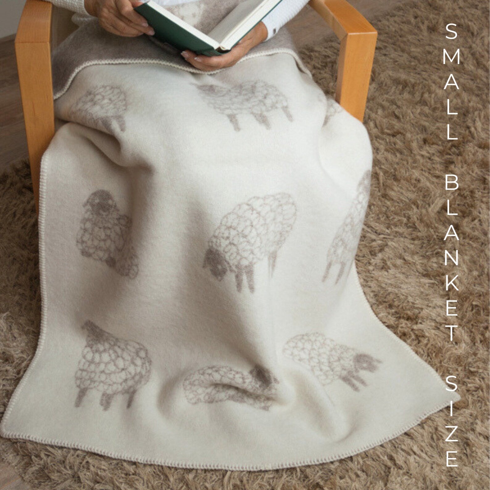 Stars Clouds Small Blanket | Grey Reversible Wool Throw |