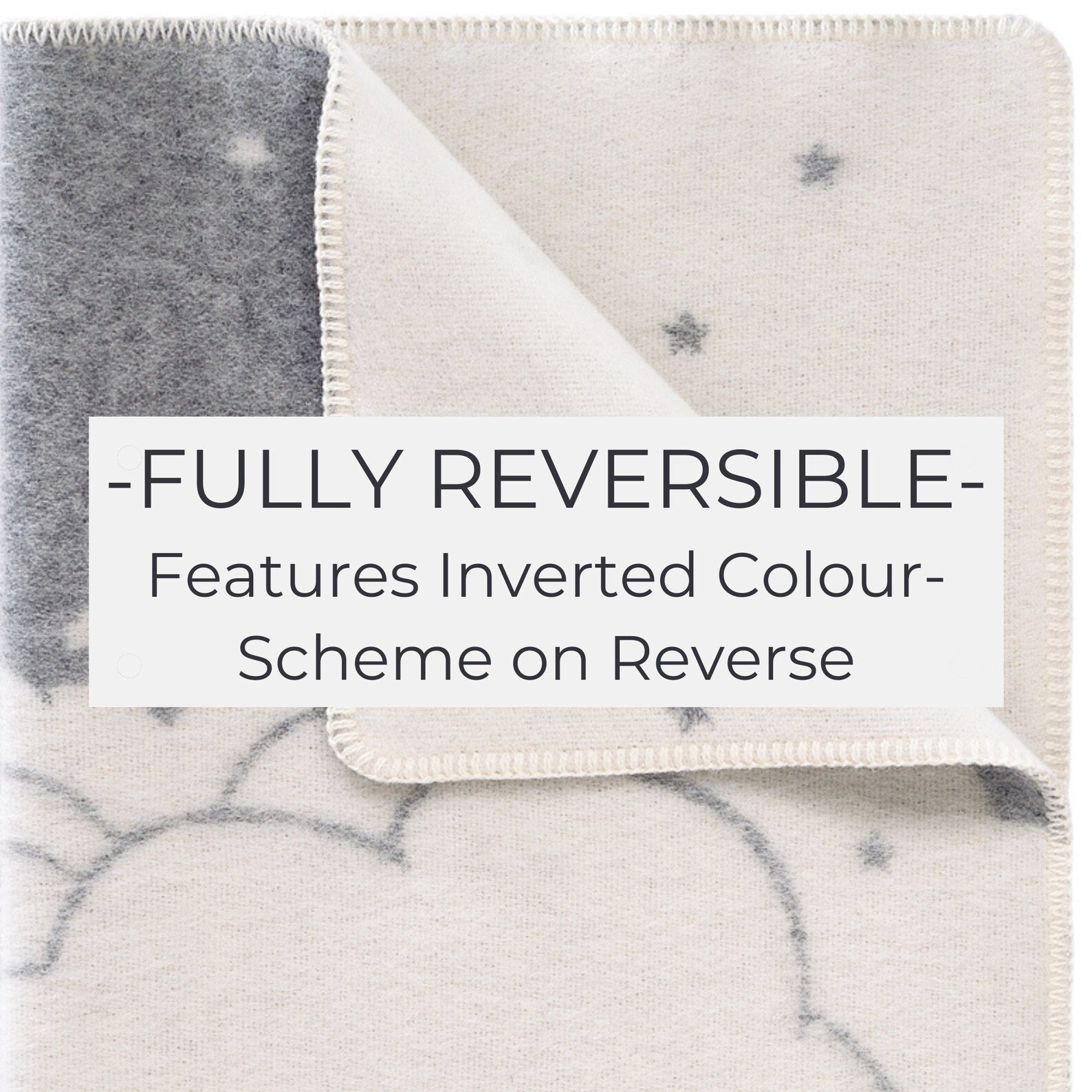 Stars Clouds Small Blanket | Grey Reversible Wool Throw |