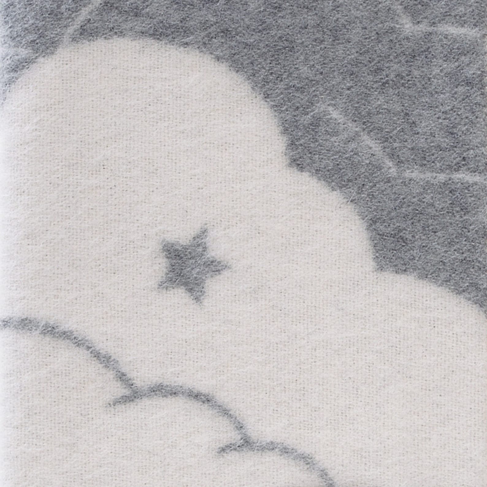 Stars Clouds Small Blanket | Grey Reversible Wool Throw |