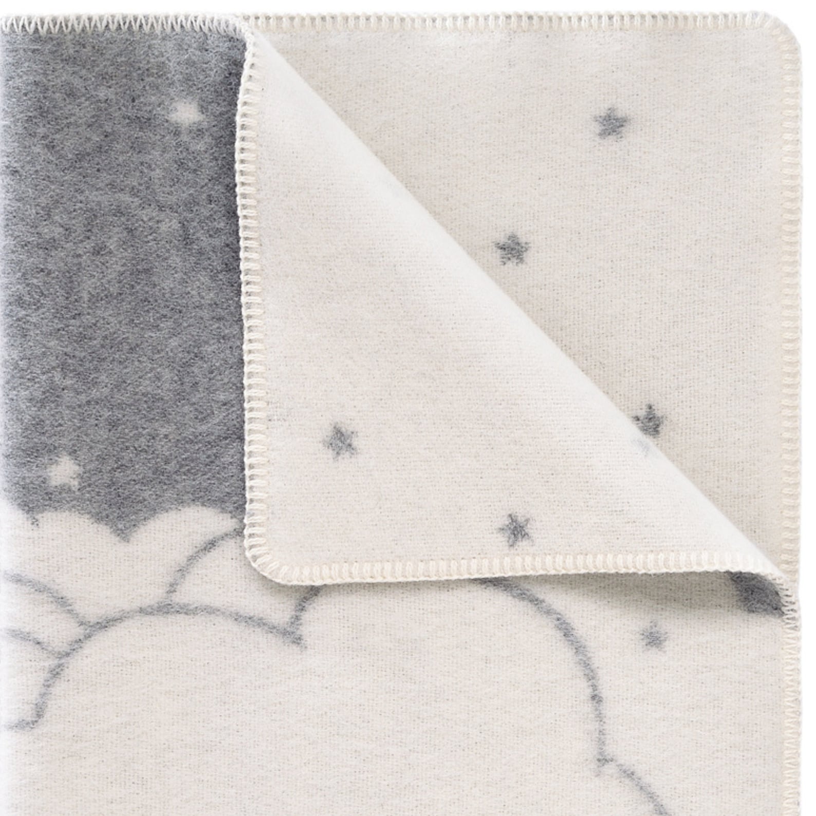 Stars Clouds Small Blanket | Grey Reversible Wool Throw |