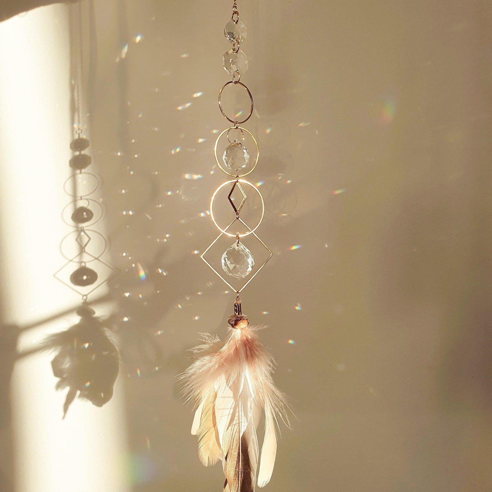 VELVET Suncatcher – Crystal and Feathers – Handmade Feng Shui