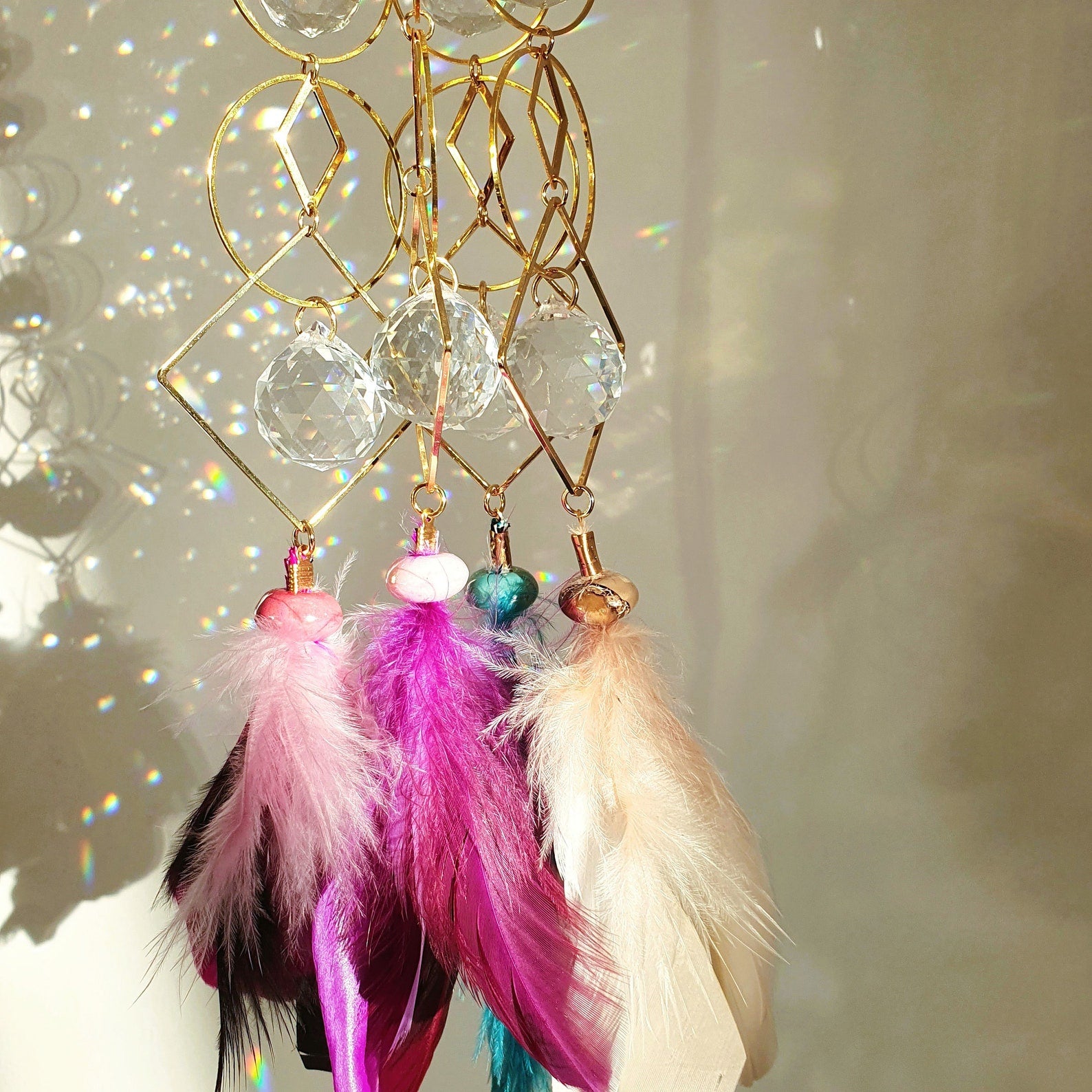 VELVET Suncatcher – Crystal and Feathers – Handmade Feng Shui