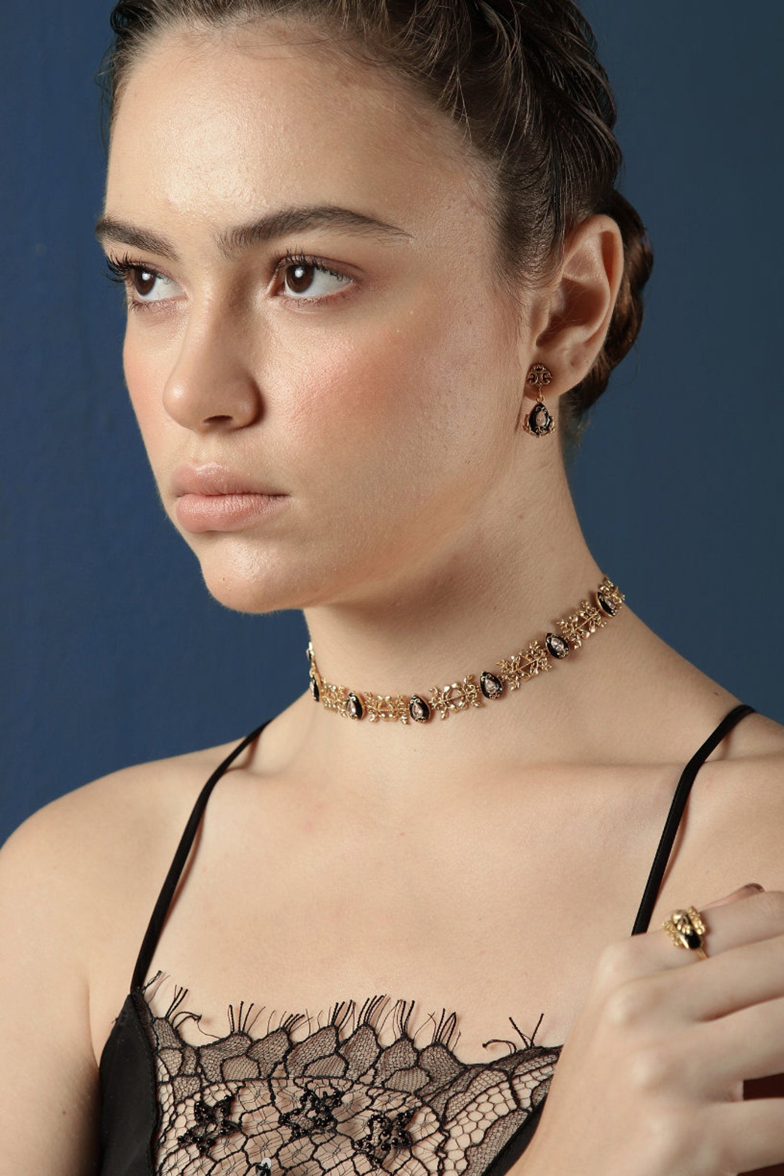 Minimal Vintage Choker-Enamel Choker Necklace-Antique Choker