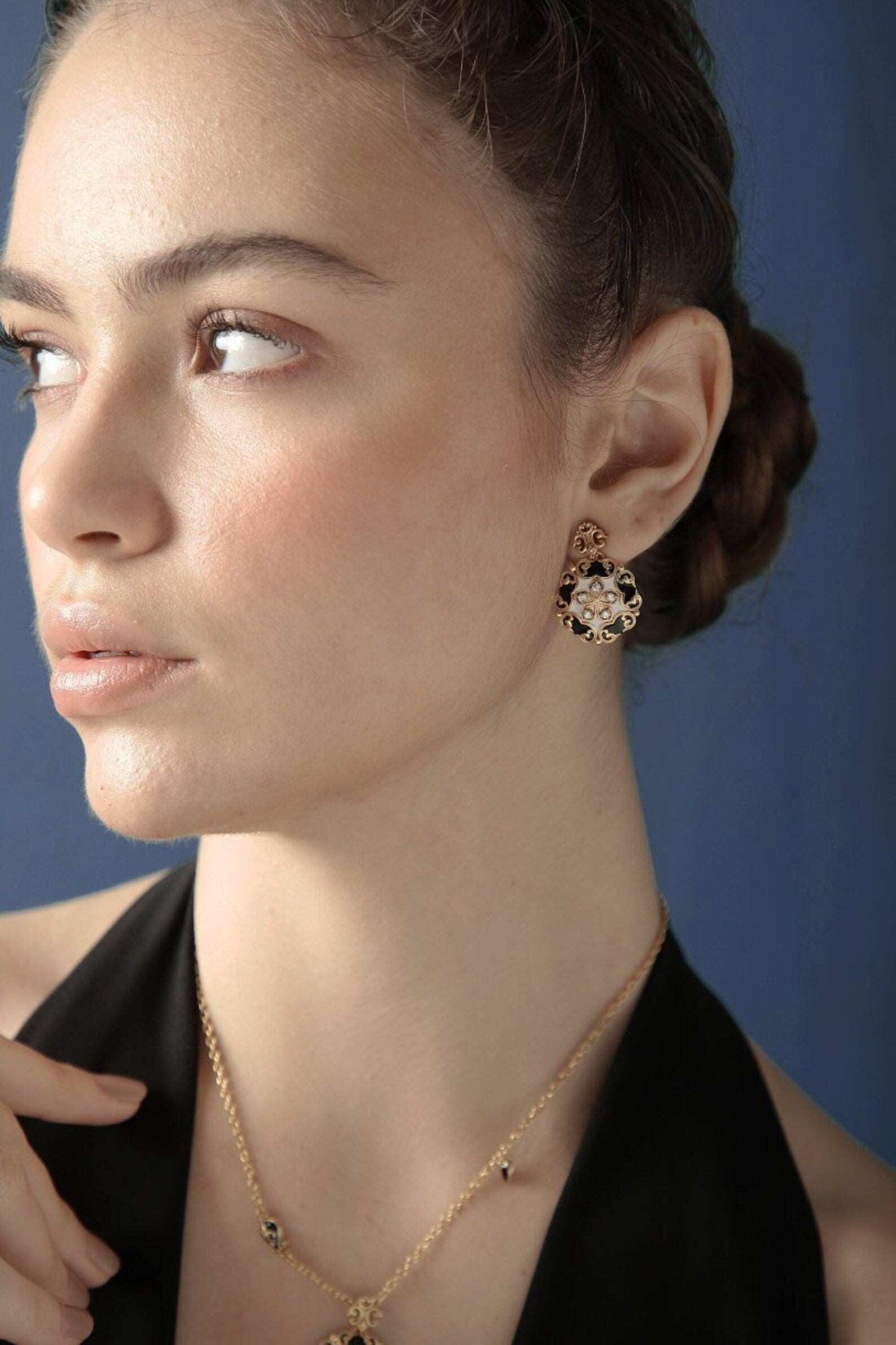 Vintage Jewellery- Black & White Enamel Earrings