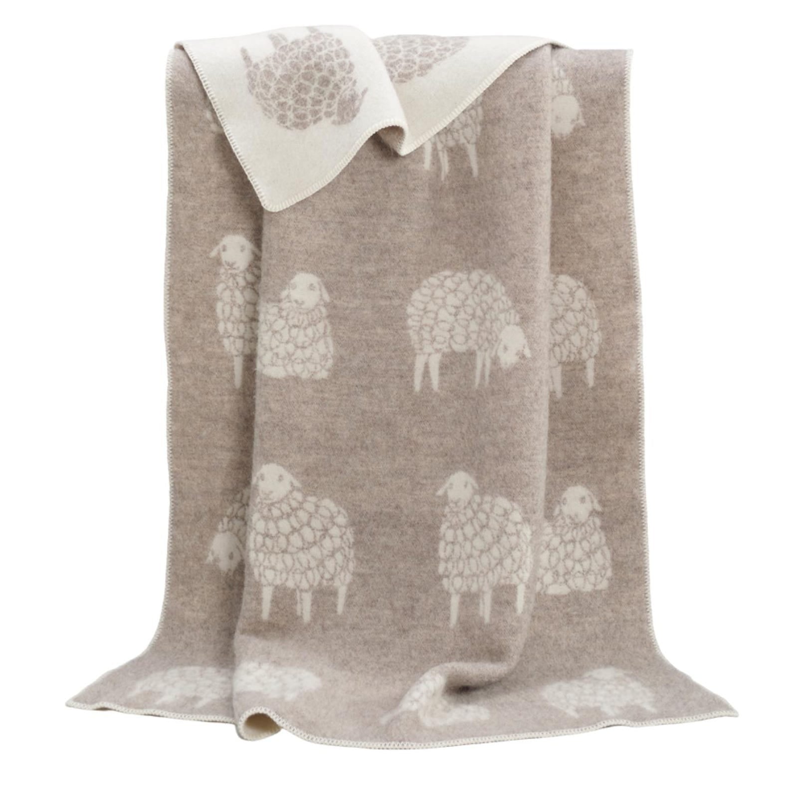 Sheep Mima Blanket, Beige Sheep Throw, Washable and Reversible
