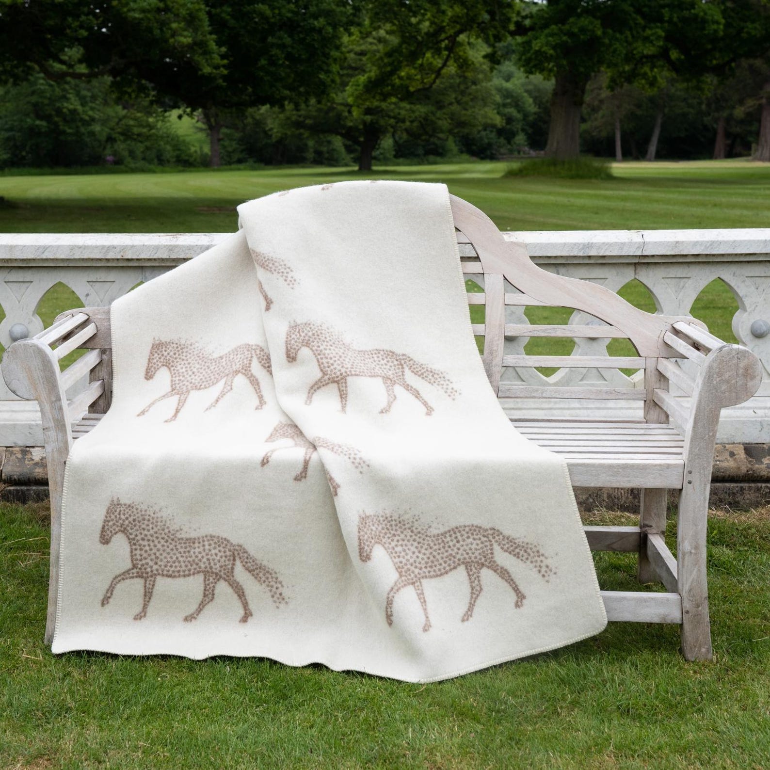 Dot Horse Wool Blanket | Warm Brown and Off-White Reversible Throw |