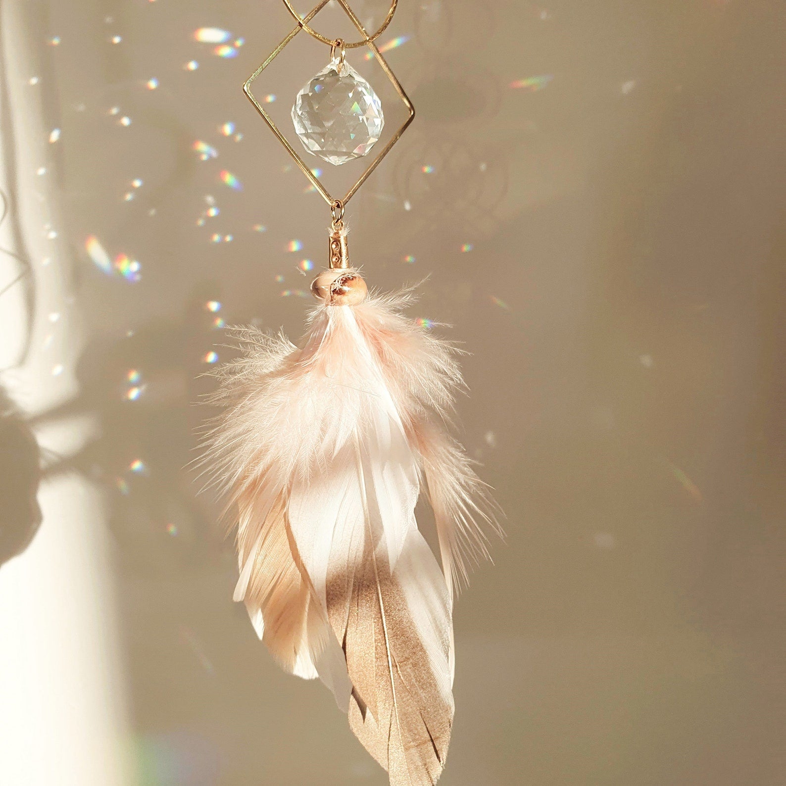 VELVET Suncatcher – Crystal and Feathers – Handmade Feng Shui
