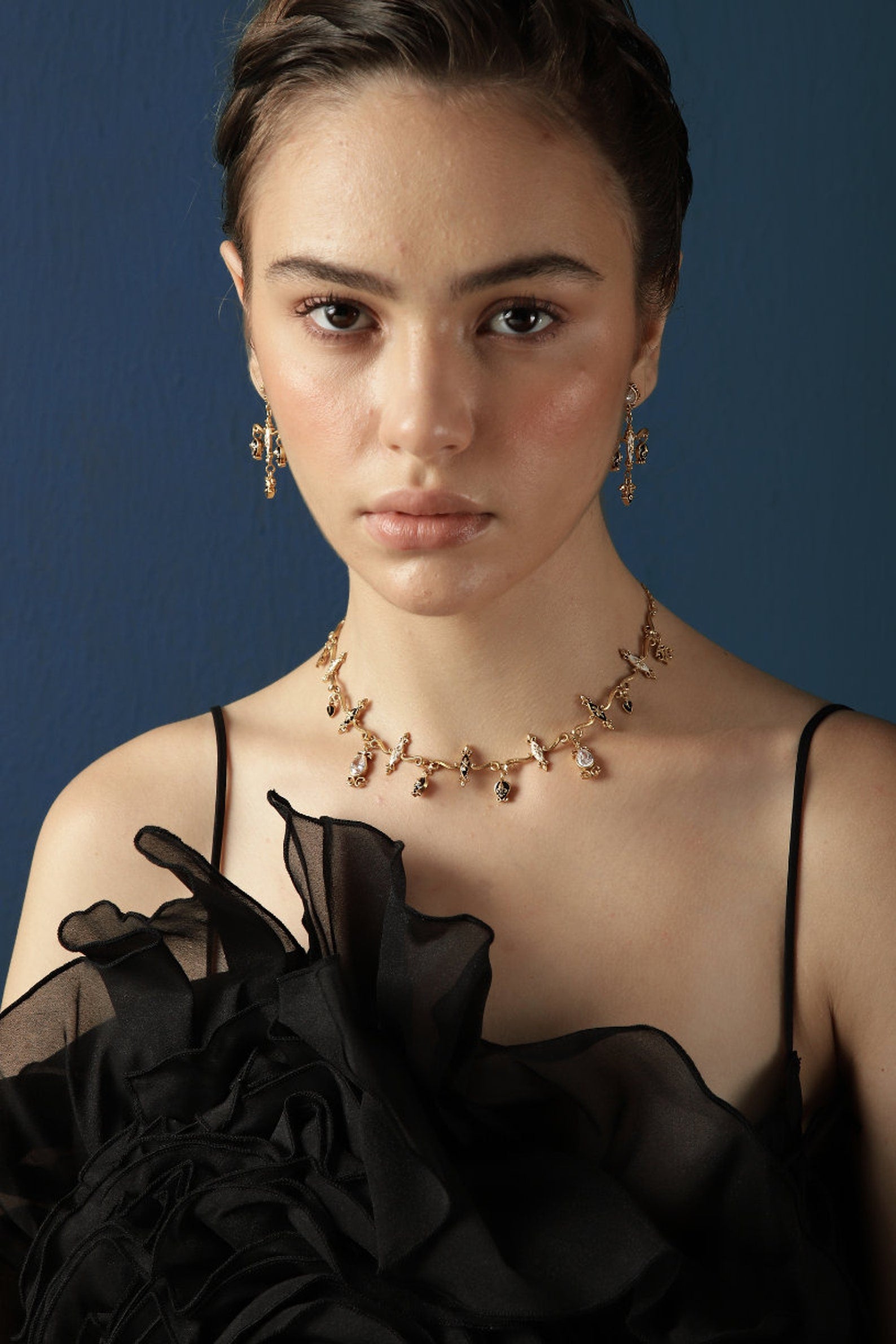 Statement Vintage Charm Necklace-  Black & white