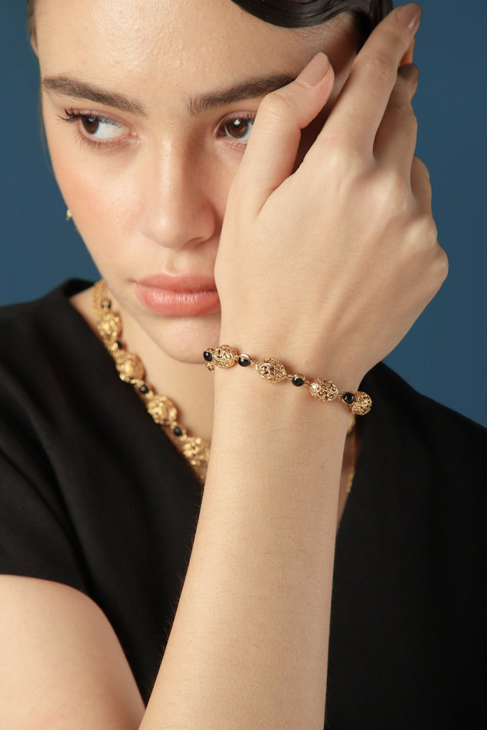 Antique Gold Baroque Bracelet - Enamel Bracelet