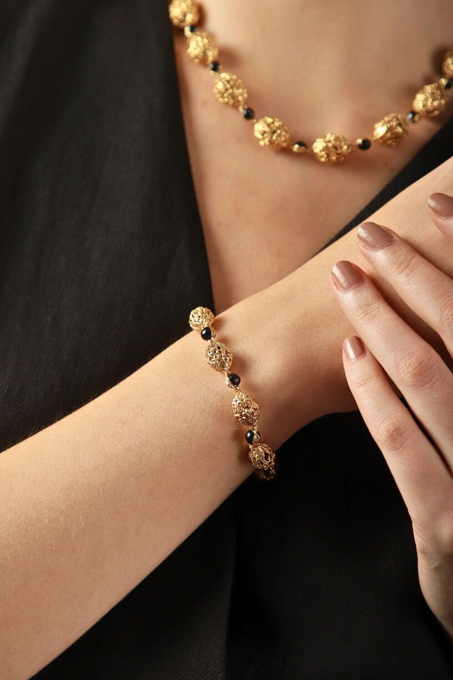 Antique Gold Baroque Bracelet - Enamel Bracelet