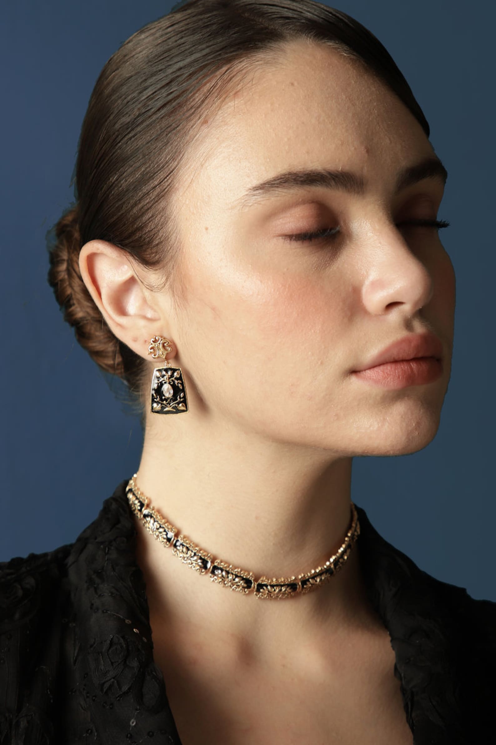 Classic Vintage Earrings | Black Enamel Earrings