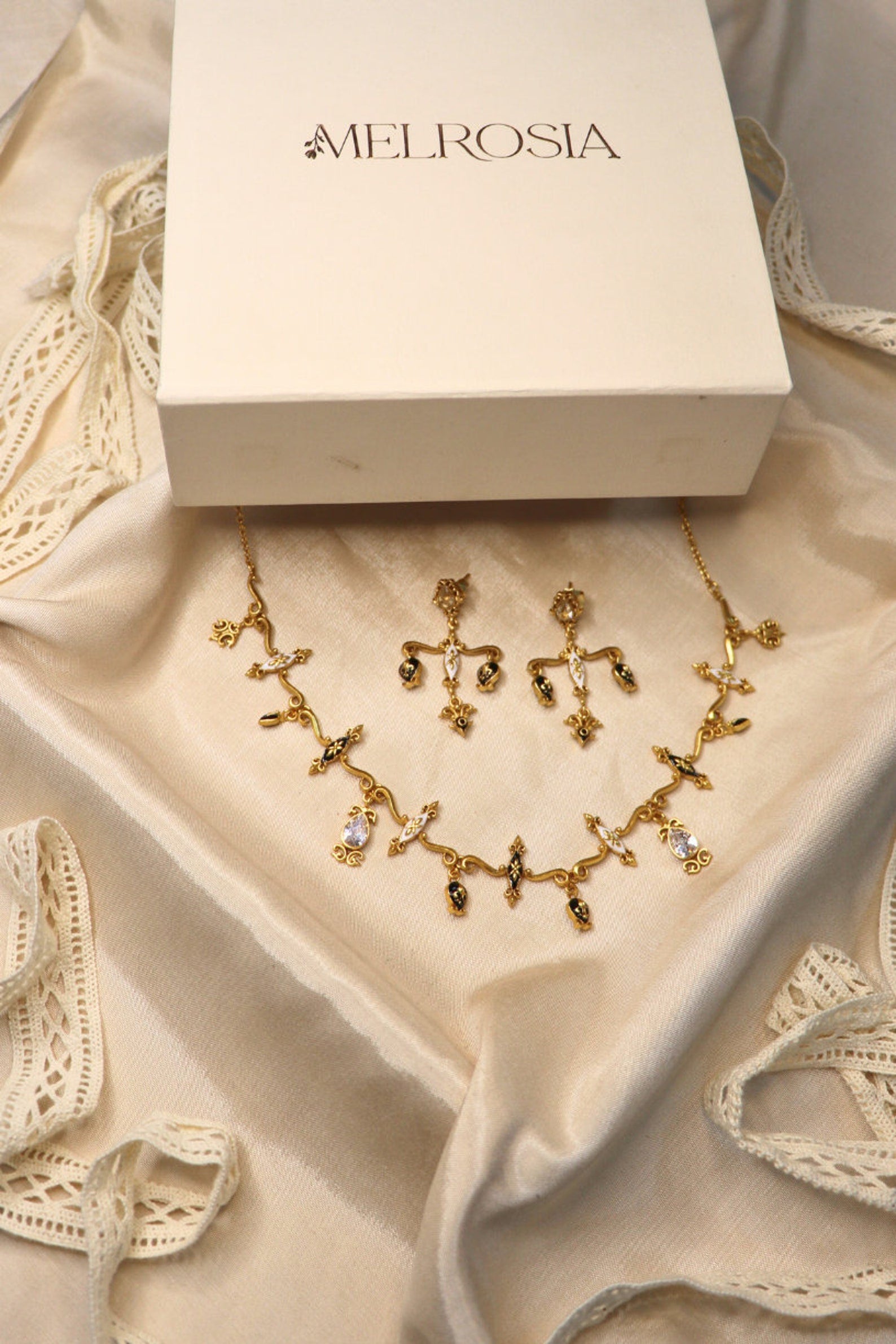 Statement Vintage Charm Necklace-  Black & white