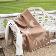 Dot Horse Wool Blanket | Warm Brown and Off-White Reversible Throw |
