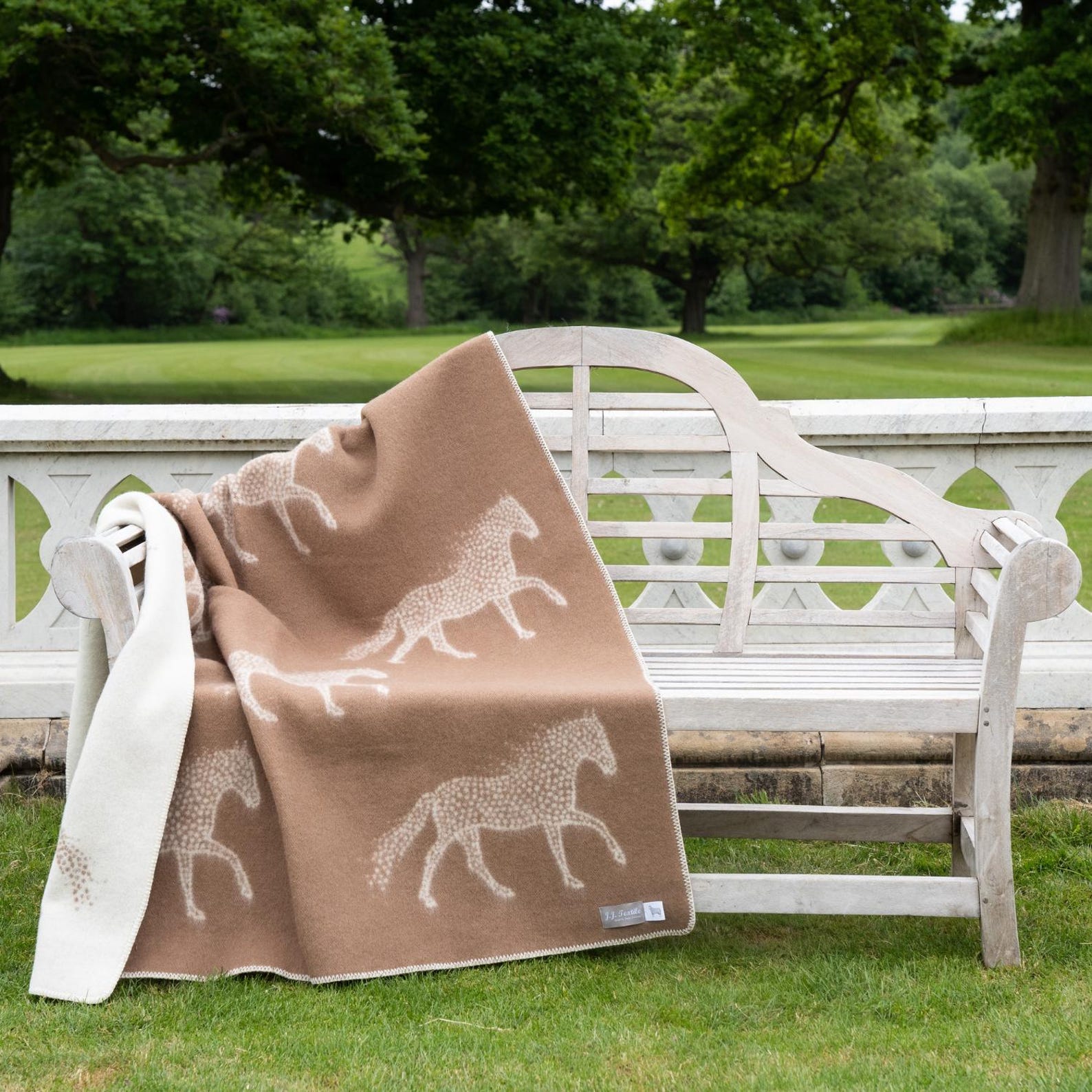 Dot Horse Wool Blanket | Warm Brown and Off-White Reversible Throw |