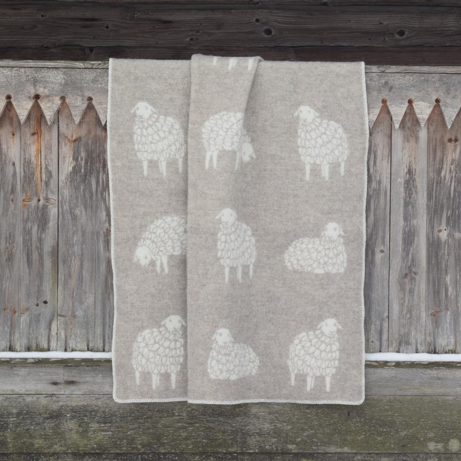 Sheep Mima Blanket, Beige Sheep Throw, Washable and Reversible