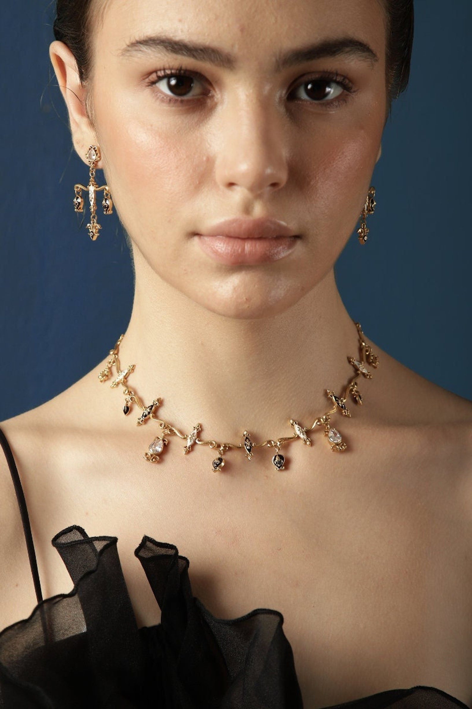 Statement Vintage Charm Necklace-  Black & white