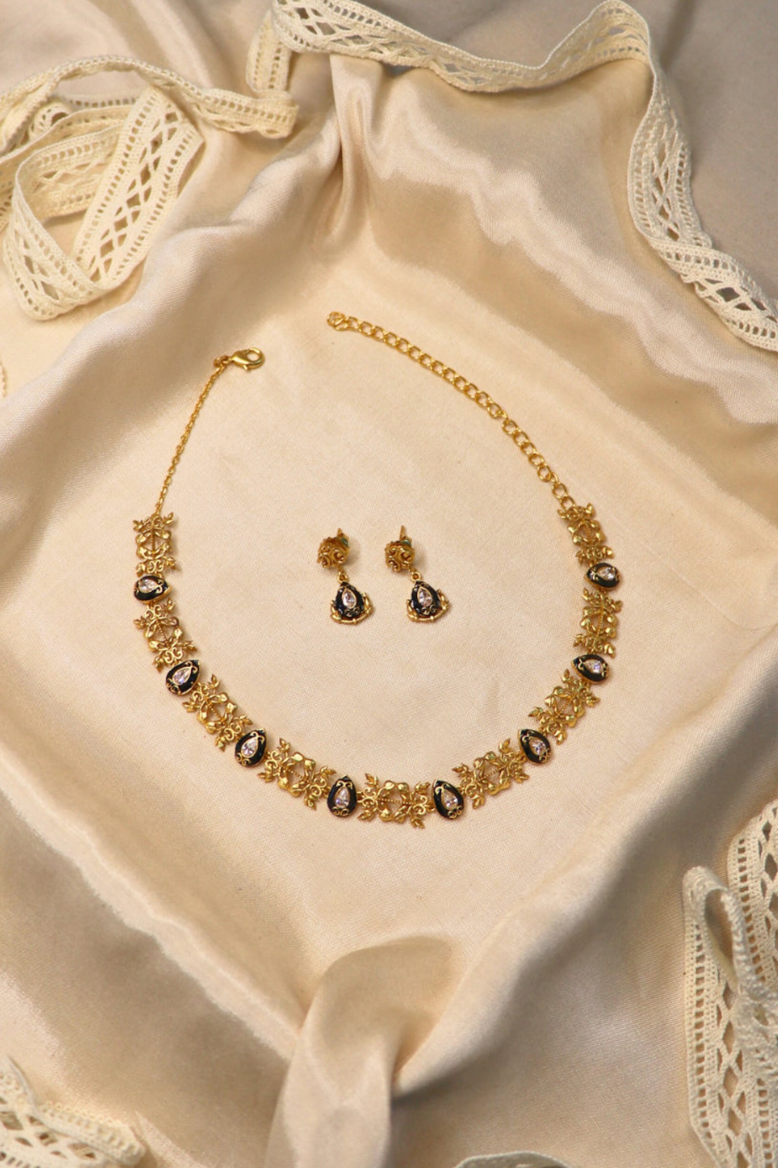 Vintage Drop Earrings | Small Black Enamel Earrings