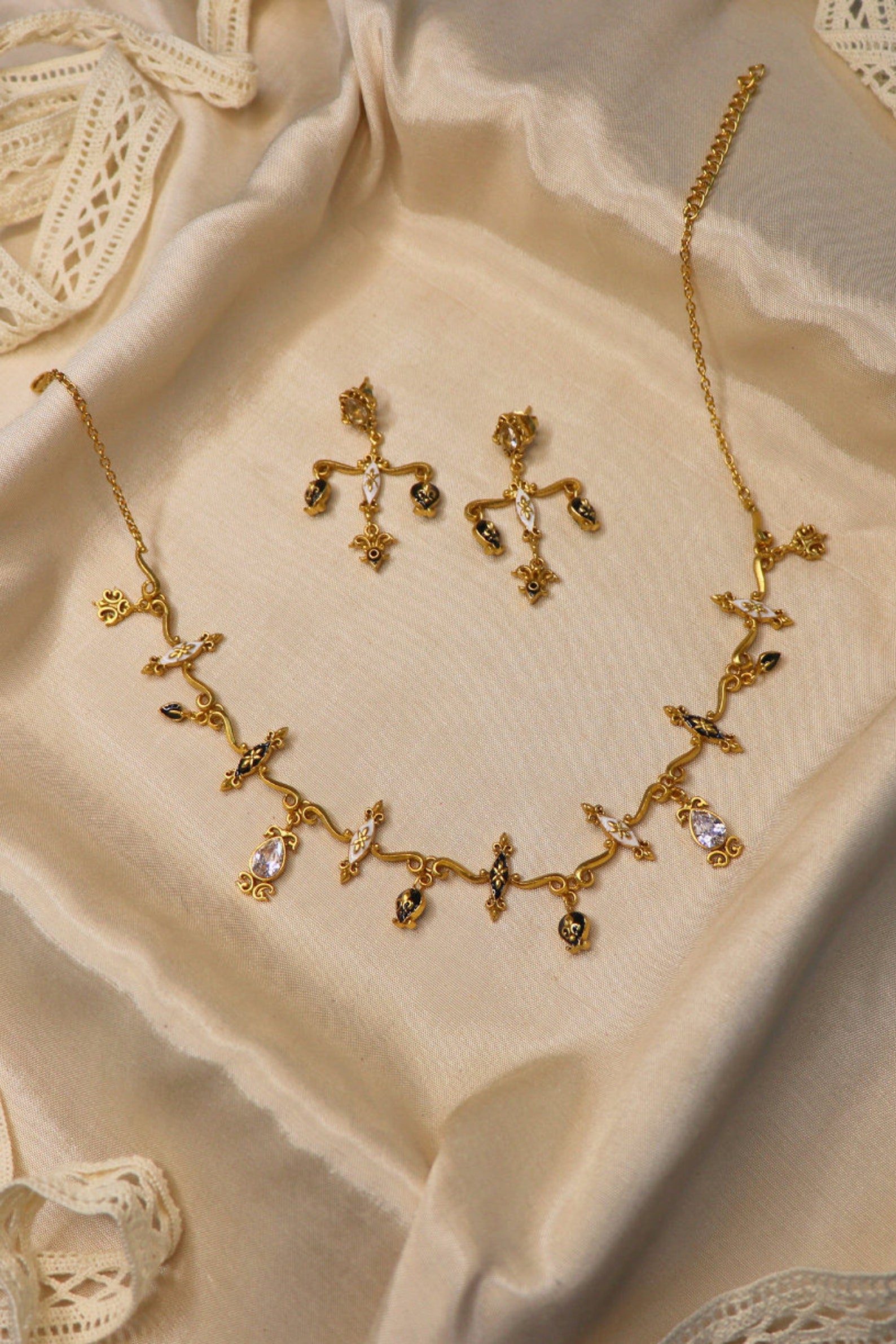 Statement Vintage Charm Necklace-  Black & white