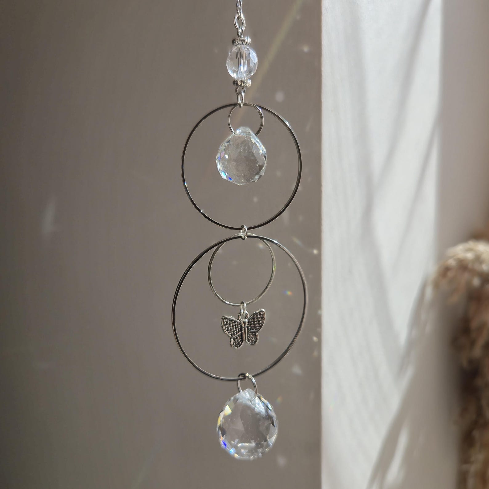 Mini Suncatcher ALYA – Steel and crystal butterfly Feng Shui